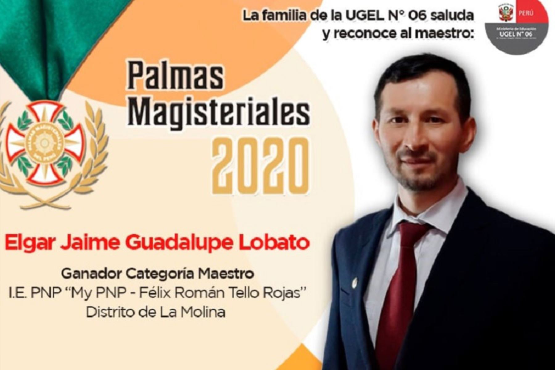 Jaime Guadalupe Lobato, profesor de secundaria y oriundo de la región Amazonas, ganador de las Palmas Magisteriales 2020 en la categoría Maestro. Foto: Facebook/Jaime Guadalupe Lobato