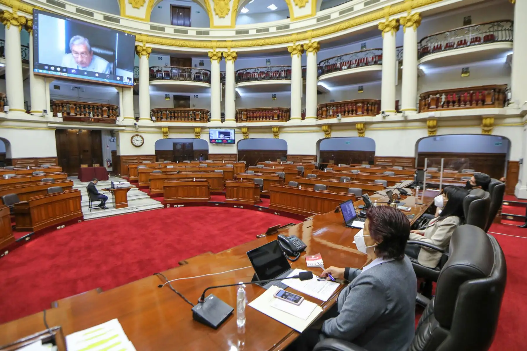 Presidenta del Congreso de la República, Mirtha Vásquez, el segundo vicepresidente Luis Roel Alva y Matilde Fernández segunda vicepresidenta, encabezan la sesión de la Comisión Permanente.

Foto:ANDINA / Congreso de la República.