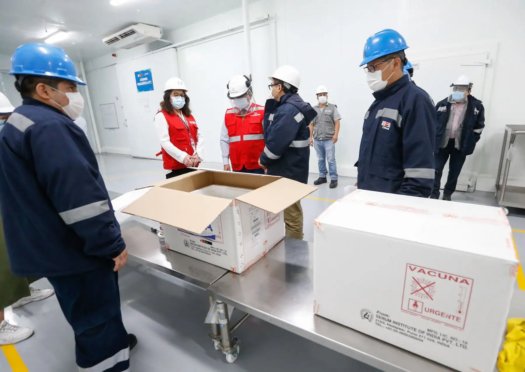 Ministra Pilar Mazzetti supervisó el almacenamiento, empaque e inicio de la distribución del primer lote de vacunas contra la covid-19. Foto: Minsa