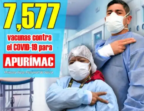 La región Apurímac recibe hoy el primer lote de 7,577 vacunas para inmunizar en primer término al personal de salud de dicho departamento, según el plan de vacunación elaborado por la Dirección Regional de Salud (Diresa).