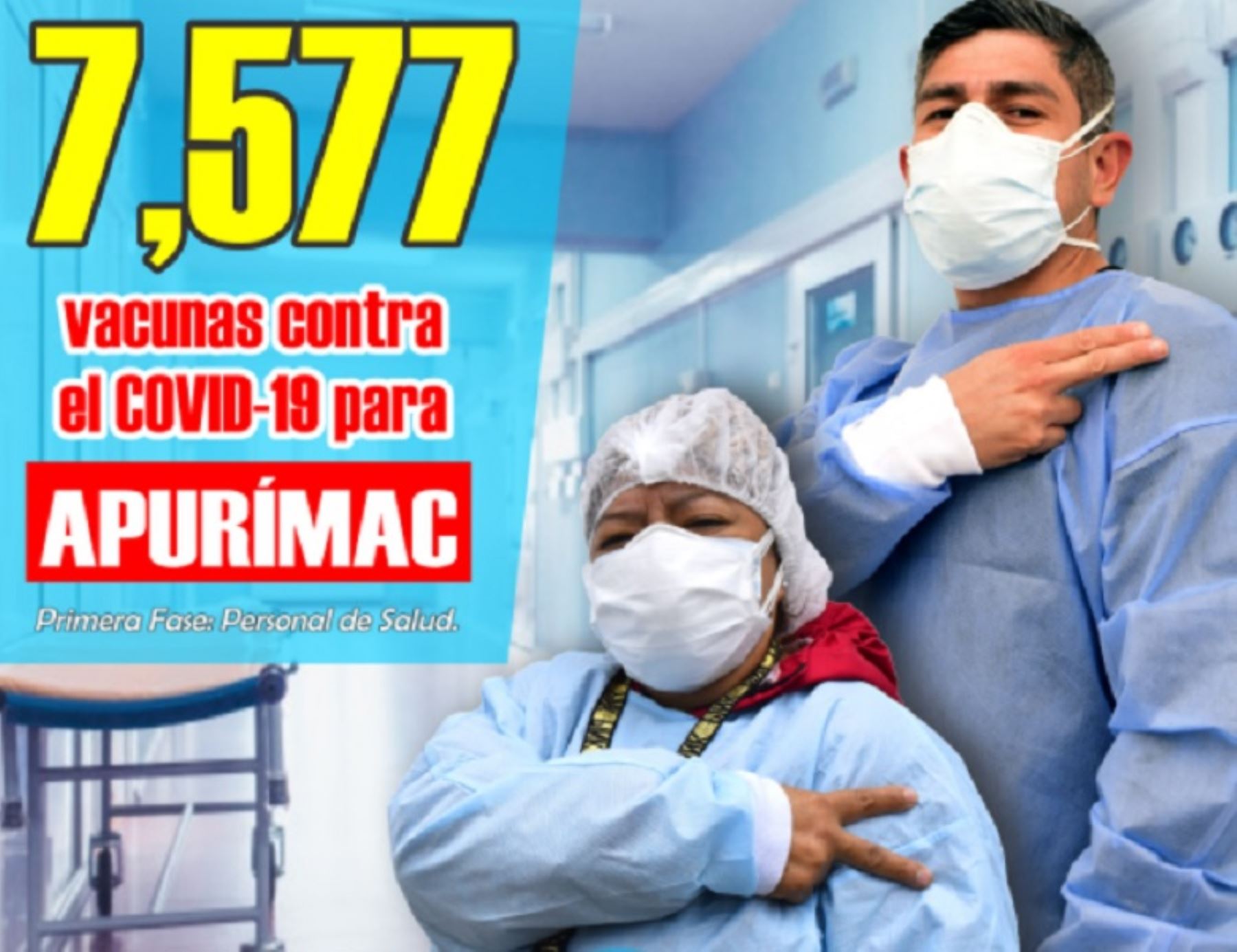 La región Apurímac recibe hoy el primer lote de 7,577 vacunas para inmunizar en primer término al personal de salud de dicho departamento, según el plan de vacunación elaborado por la Dirección Regional de Salud (Diresa).