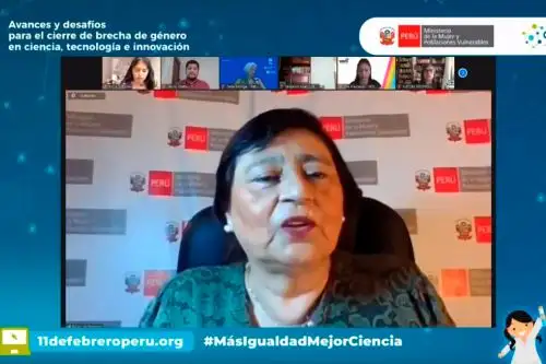 Titular del sector participó del webinario “Avances y desafíos para el cierre de brecha de género en ciencia, tecnología e innovación”, organizado por el Mimp y Concytec. Foto: ANDINA/Mimp.