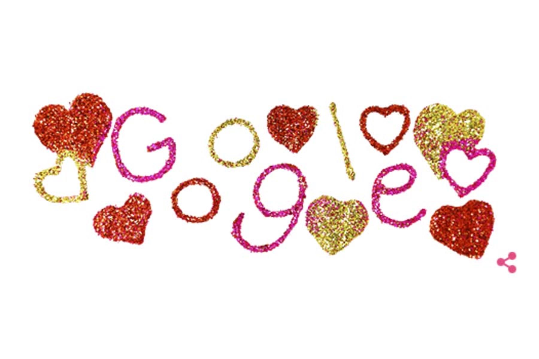El doodle de San Valentín es una animación hecha con escarcha de colores.