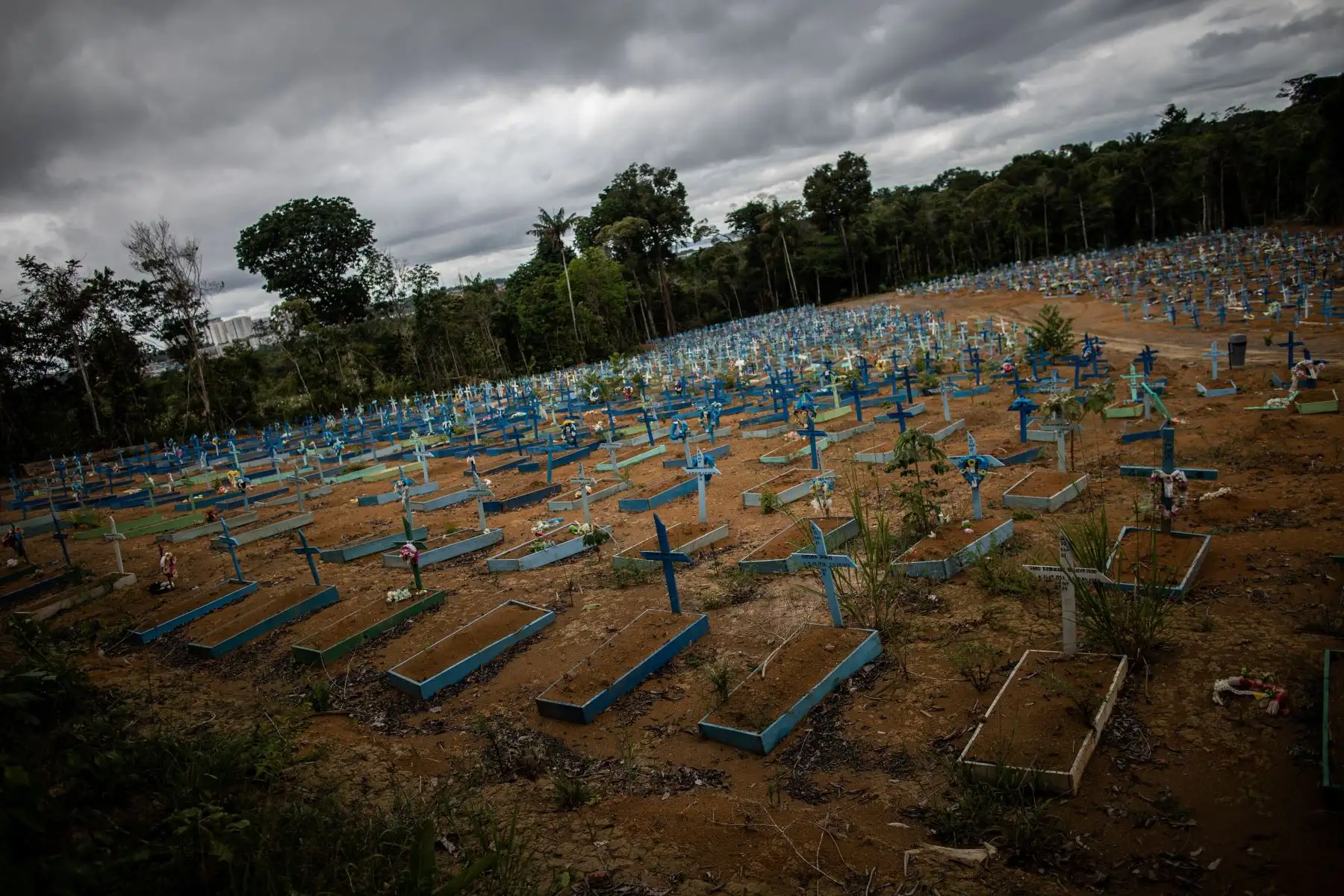 La fotografía muestra la antigua zona destinada a las víctimas de la pandemia en el cementerio público Nossa Senhora Aparecida, en Manaos, Amazonas (Brasil). Foto: EFE