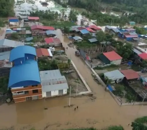 Las zonas bajas de la ciudad de Puerto Maldonado, capital de Madre de Dios, están seriamente afectadas por el desborde de ríos debido a las intensas lluvias. Foto: ANDINA/difusión.