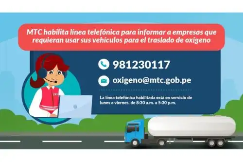 El MTC habilita línea telefónica para informar a las empresas que requieran usar sus vehículos para el traslado de oxígeno por pandemia del covid-19. Foto: MTC