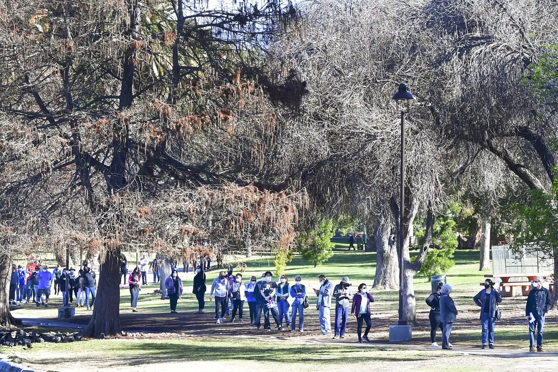 La gente espera en una larga fila para recibir las vacunas Covid-19 en Lincoln Park en Los Ángeles, California, el 23 de febrero de 2021. Foto: AFP