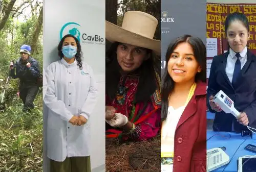 Mariella Leo (bióloga), Milagros Zavaleta (bióloga molecular), Margareth Manayay (ingeniera agrícola), Ruth Quispe (bióloga molecular) y la escolar Estrella Esquivel nos inspiran con sus historias.