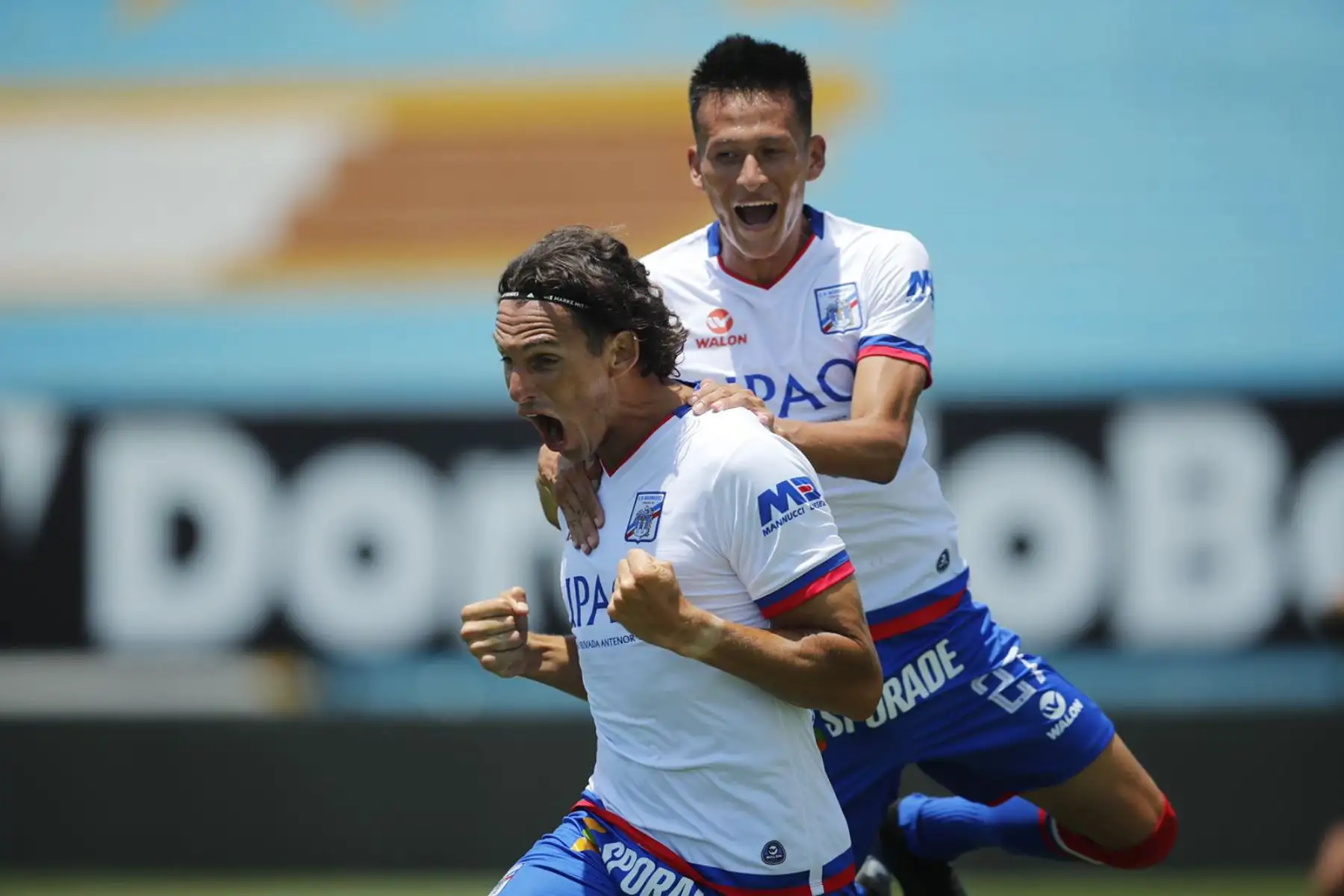 El futbolista José Carlos Fernández  de  Carlos Mannucci, celebra su gol anotado ante el  Cantolao, durante el partido por la fecha 1 de la Liga 1, en el Estadio Alberto Gallardo.  
Foto: @LigaFutProfdel