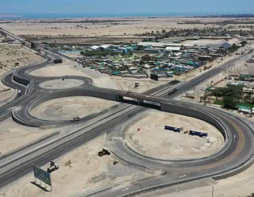El MTC destacó que las obras en el intercambio vial de Paracas, región Ica, registran un avance de 95 % y permitirá agilizar el tránsito en la carretera Panamericana Sur. ANDINA/Difusión