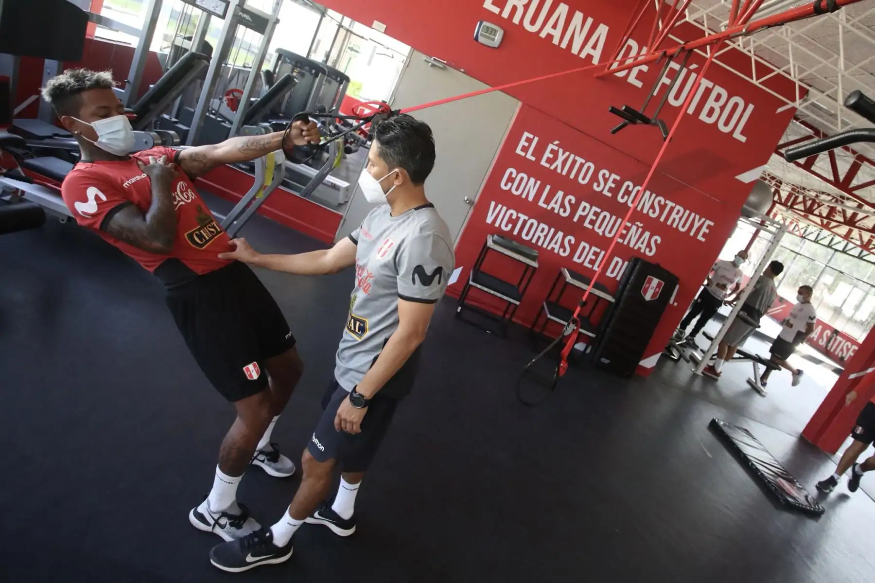 Jugadores de la Selección Peruana realizan trabajos de preparación en las instalaciones de la Videna FPF. Foto: FPF