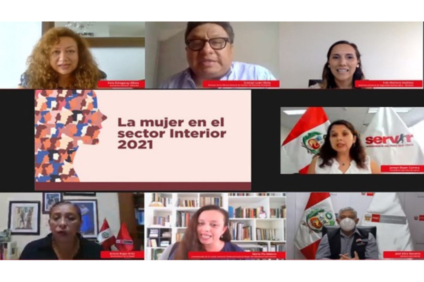 El Ministerio del Interior organizó un conversatorio virtual para presentar el documento "La mujer en el sector Interior 2021". Foto: ANDINA/Mininter.