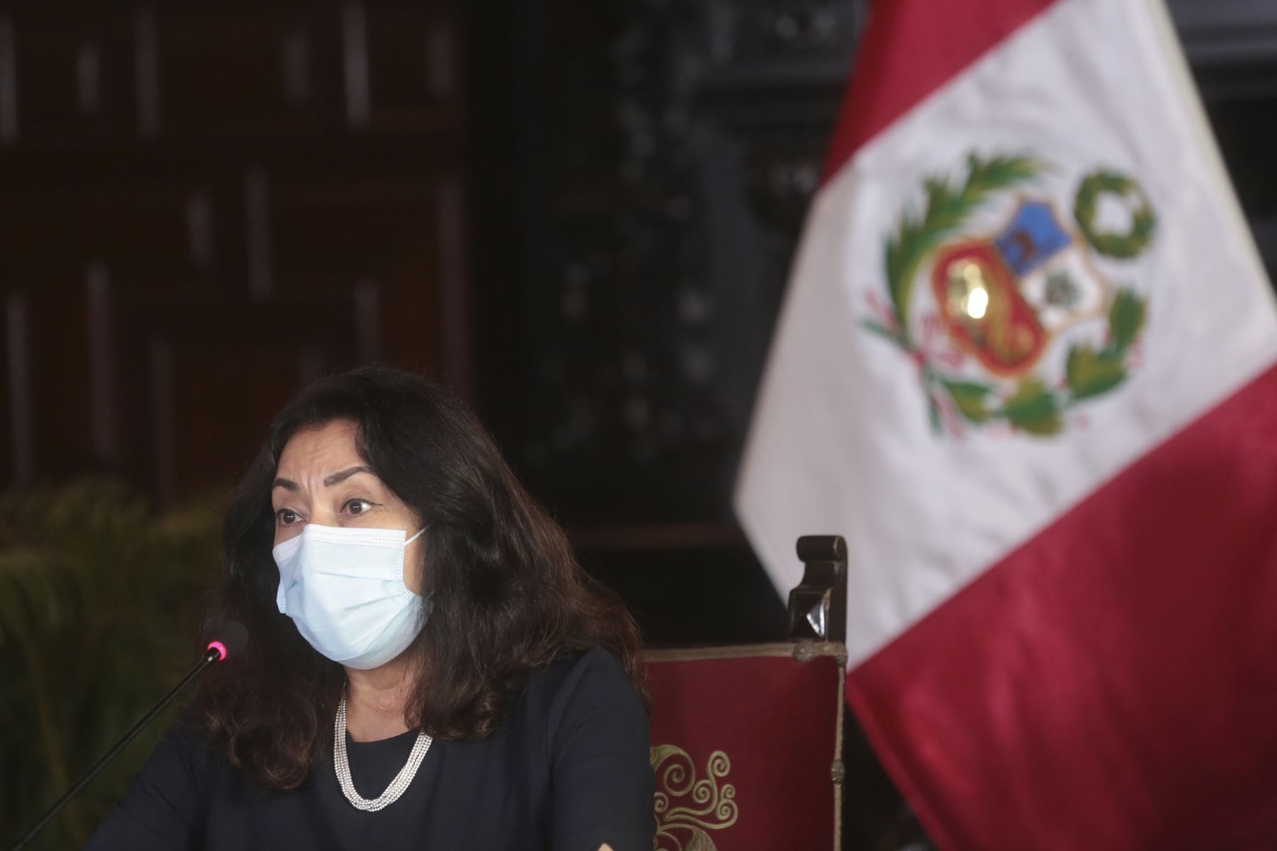 Titular de la PCM, Violeta Bermúdez, brinda conferencia de prensa para informar sobre los acuerdos adoptados por el Ejecutivo frente a la pandemia del covid-19.
Foto: PCM