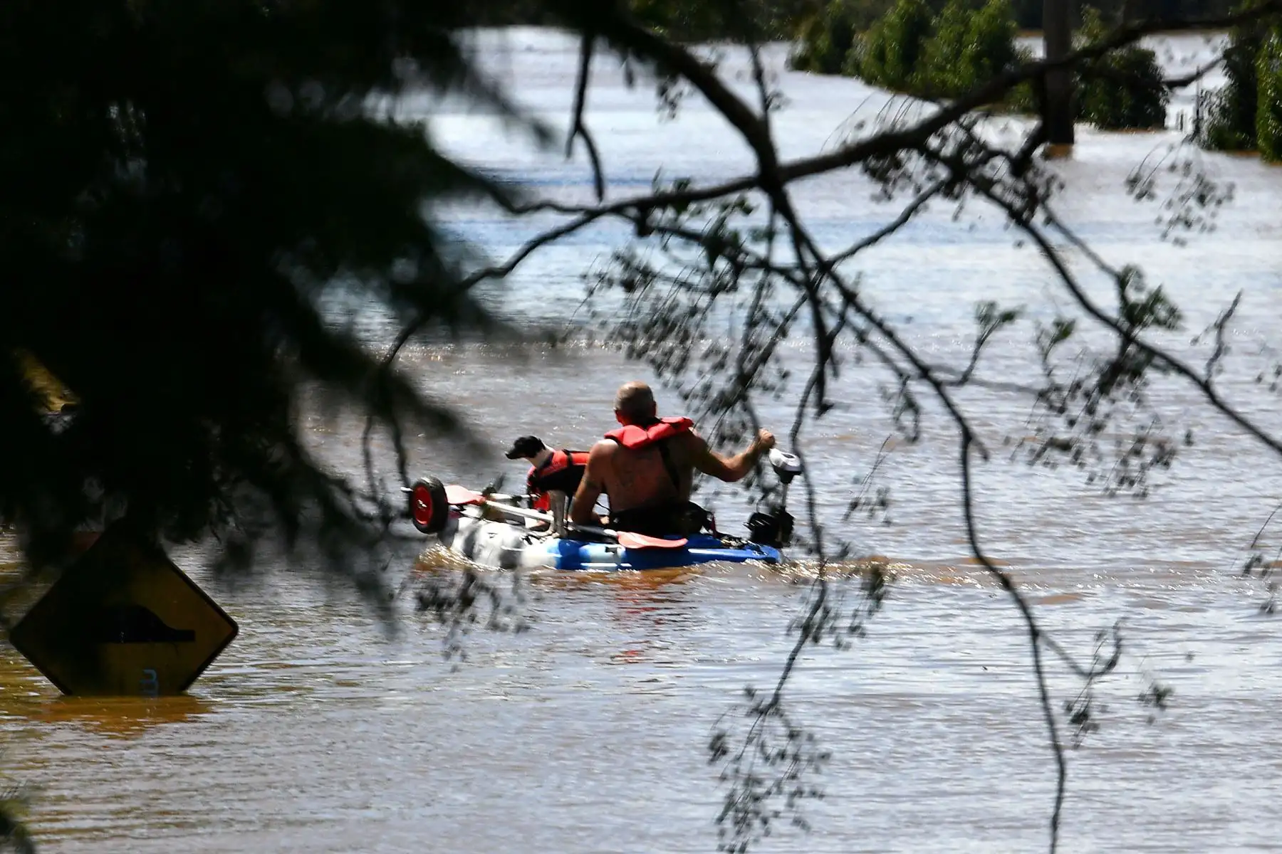 Un residente se abre paso a través de las inundaciones con su perro en el suburbio de Windsor en el noroeste de Sydney , luego de que lluvias torrenciales azotaran el sureste de Australia durante días.
Foto:  AFP