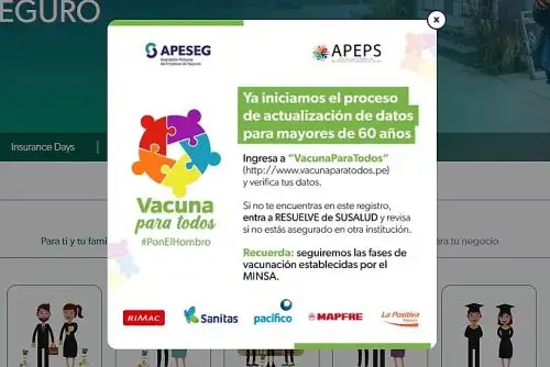 Imagen del portal "Vacuna para todos" habilitado por la Apeseg. Imagen: internet/medios.