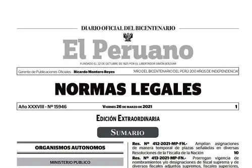 Edición extraordinaria del Diario Oficial El Peruano.