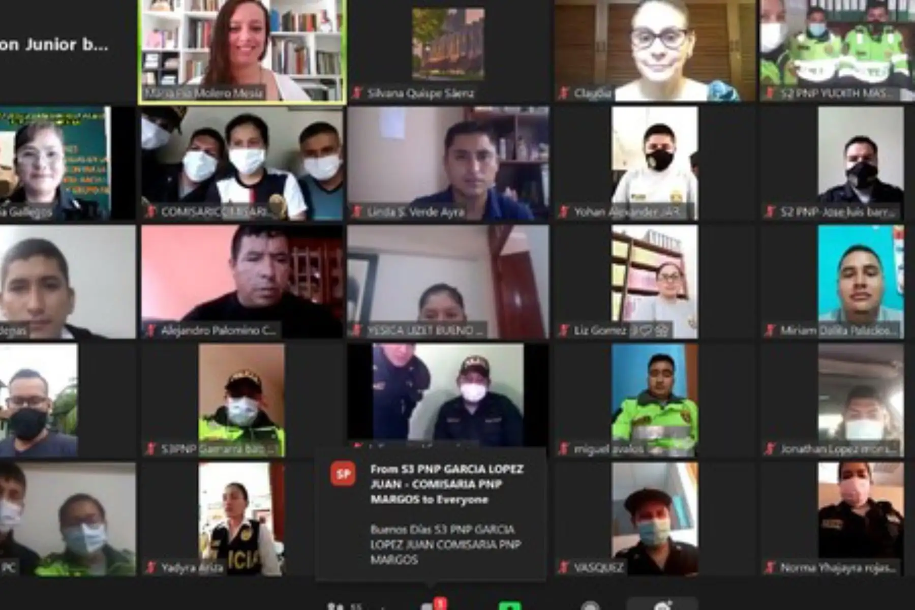 La instrucción virtual del Mininter contó con la participación de 120 agentes, entre mujeres y hombres. Foto. ANDINA/Difusión