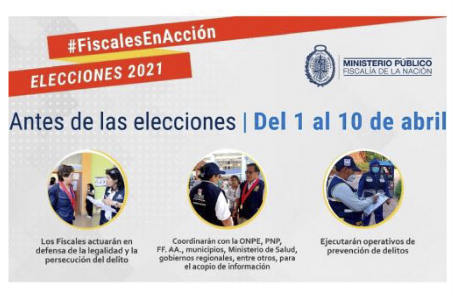 Un total de 149 fiscales supervisarán el buen desarrollo de la jornada electoral del domingo 11 de abril en Lambayeque. ANDINA/Difusión