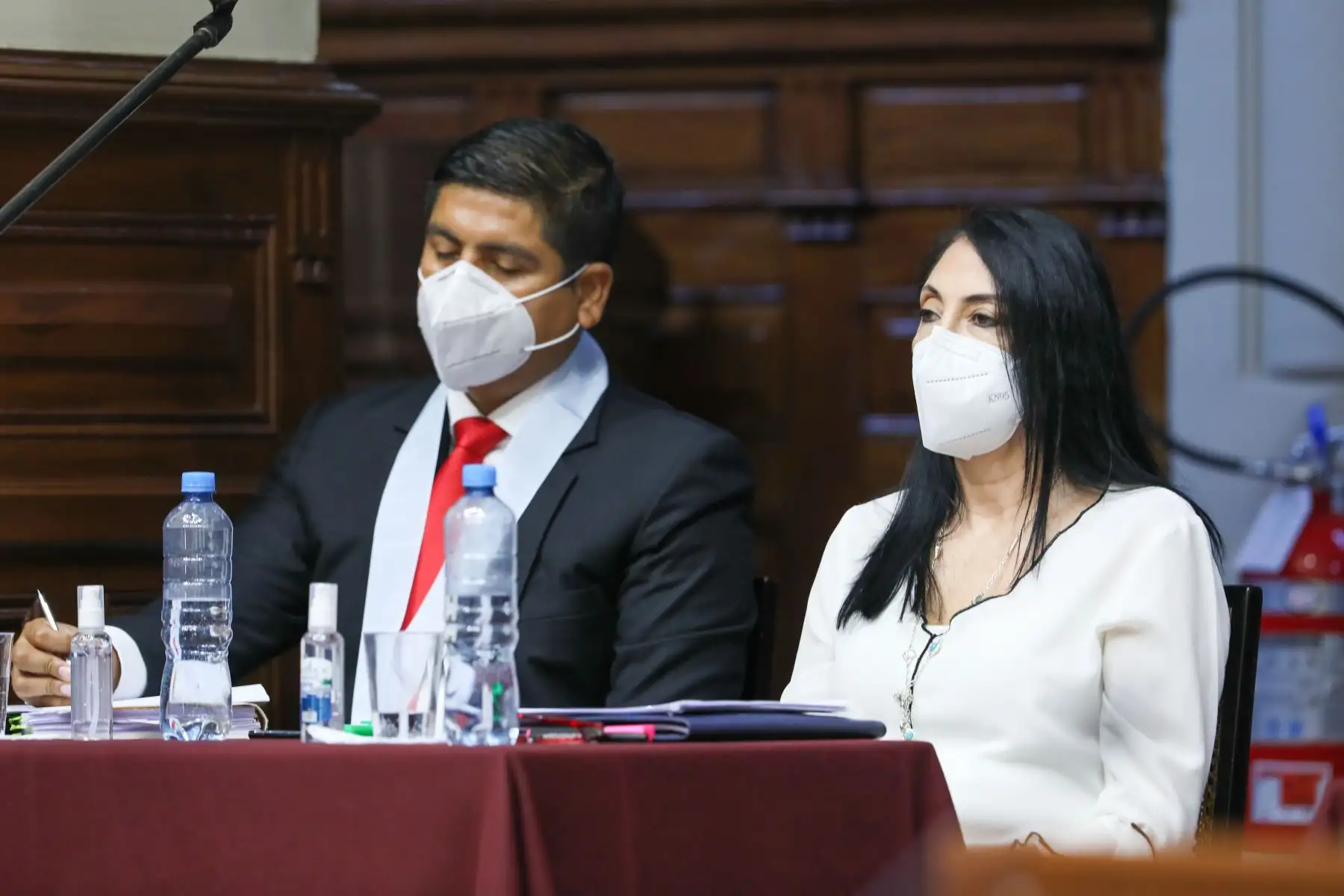 El expresidente Martín Vizcarra y la exministra de Relaciones Exteriores, Elizabeth Astete, se encuentran en el Congreso para participar en la Comisión Permanente, para abordar el informe final de las Denuncias Constitucionales 423 y 427. Foto: Congreso