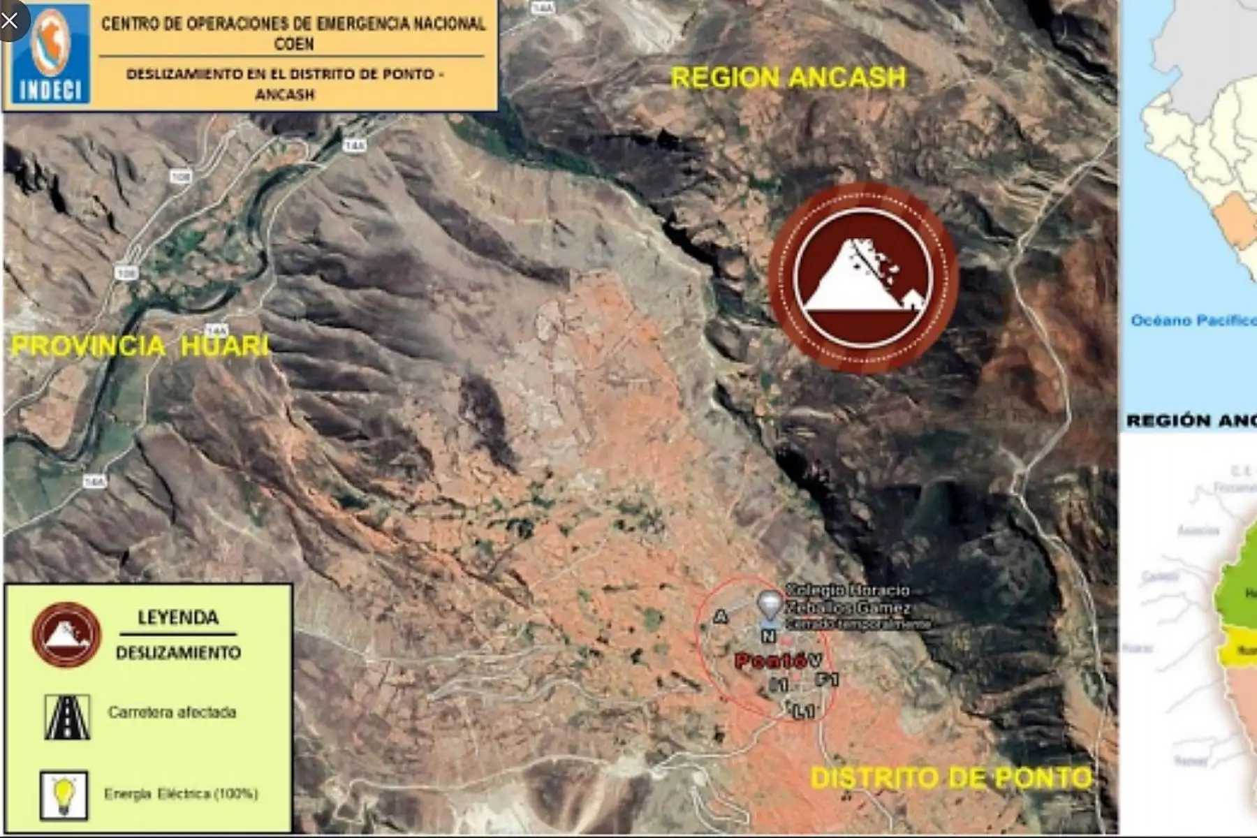 Zona del deslizamiento de terrenos en la provincia de Huari, Áncash.