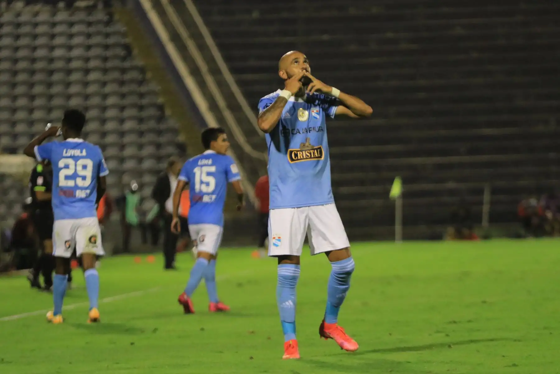 Marcos Riquelme, Sporting Cristal celebra su gol ante Deportivo Municipal  por la cuarta  fecha de la Liga 1, en el estadio Alejandro Villanueva. 
Foto: Liga 1