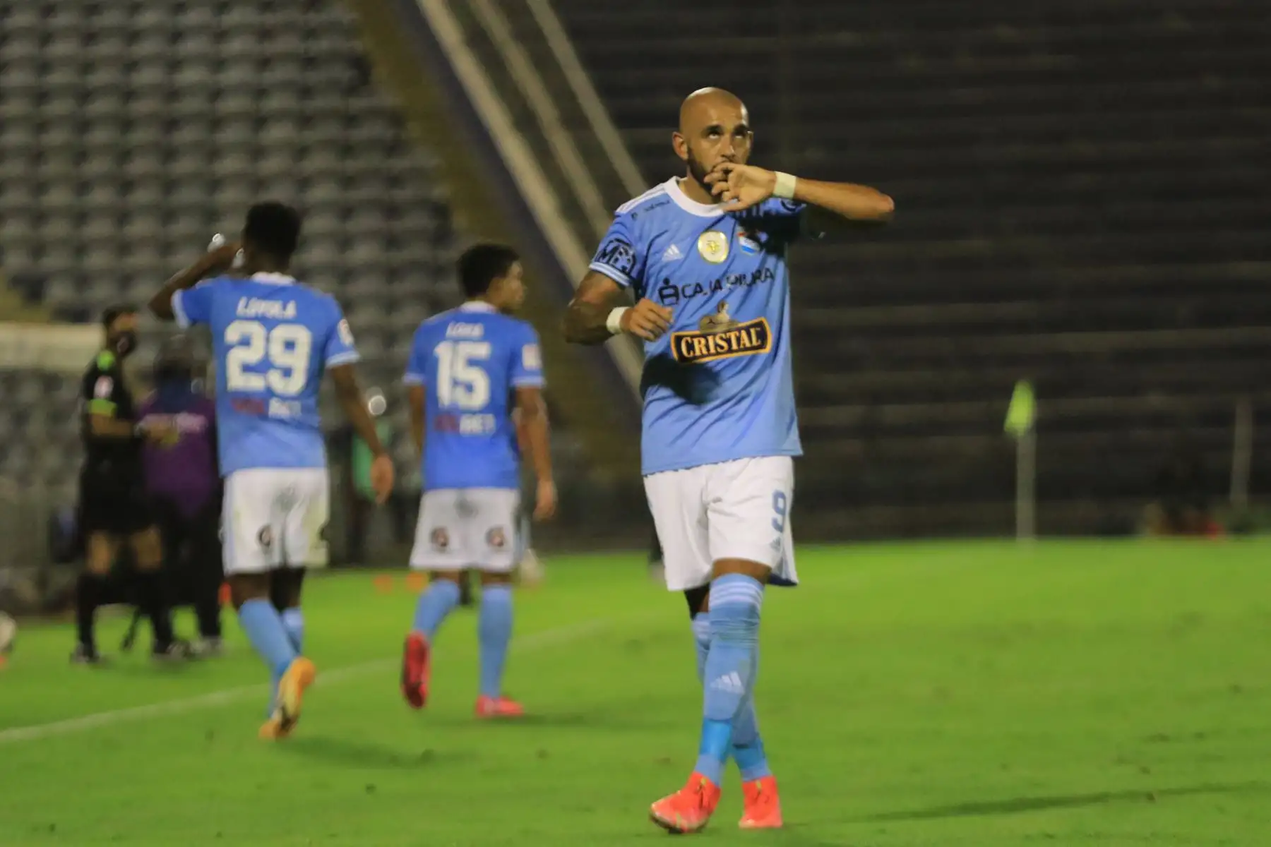Marcos Riquelme, Sporting Cristal celebra su gol ante Deportivo Municipal  por la cuarta  fecha de la Liga 1, en el estadio Alejandro Villanueva. 
Foto: Liga 1