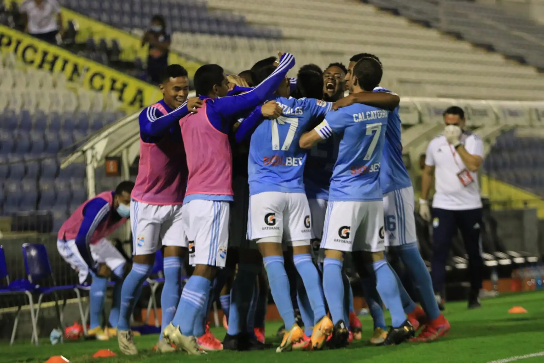 Marcos Riquelme, Sporting Cristal celebra su gol ante Deportivo Municipal  por la cuarta  fecha de la Liga 1, en el estadio Alejandro Villanueva. 
Foto: Liga 1