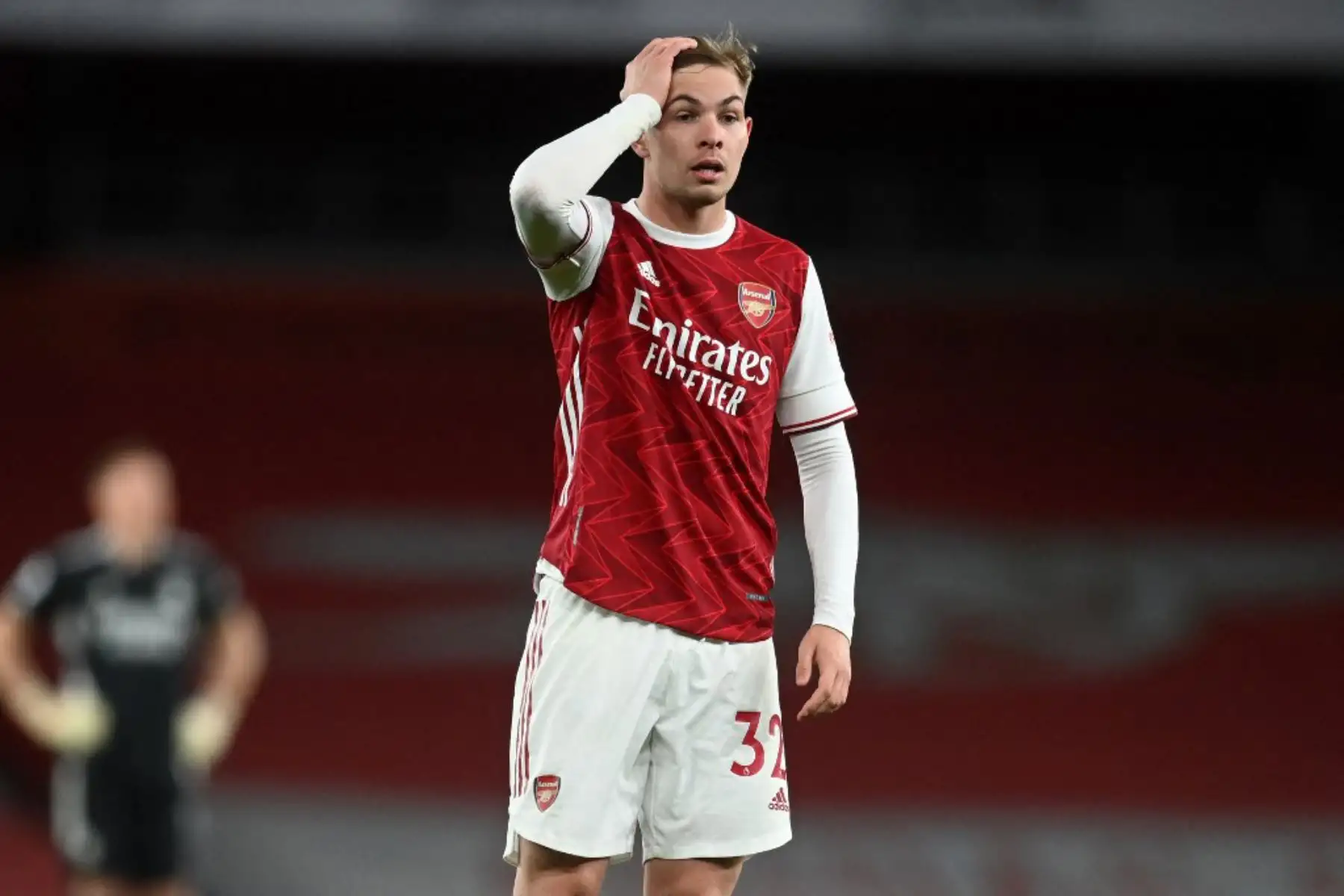 El centrocampista inglés del Arsenal, Emile Smith Rowe, hace gestos durante el partido de fútbol de la Premier League inglesa entre el Arsenal y el Everton en el Emirates Stadium de Londres.

Foto: AFP