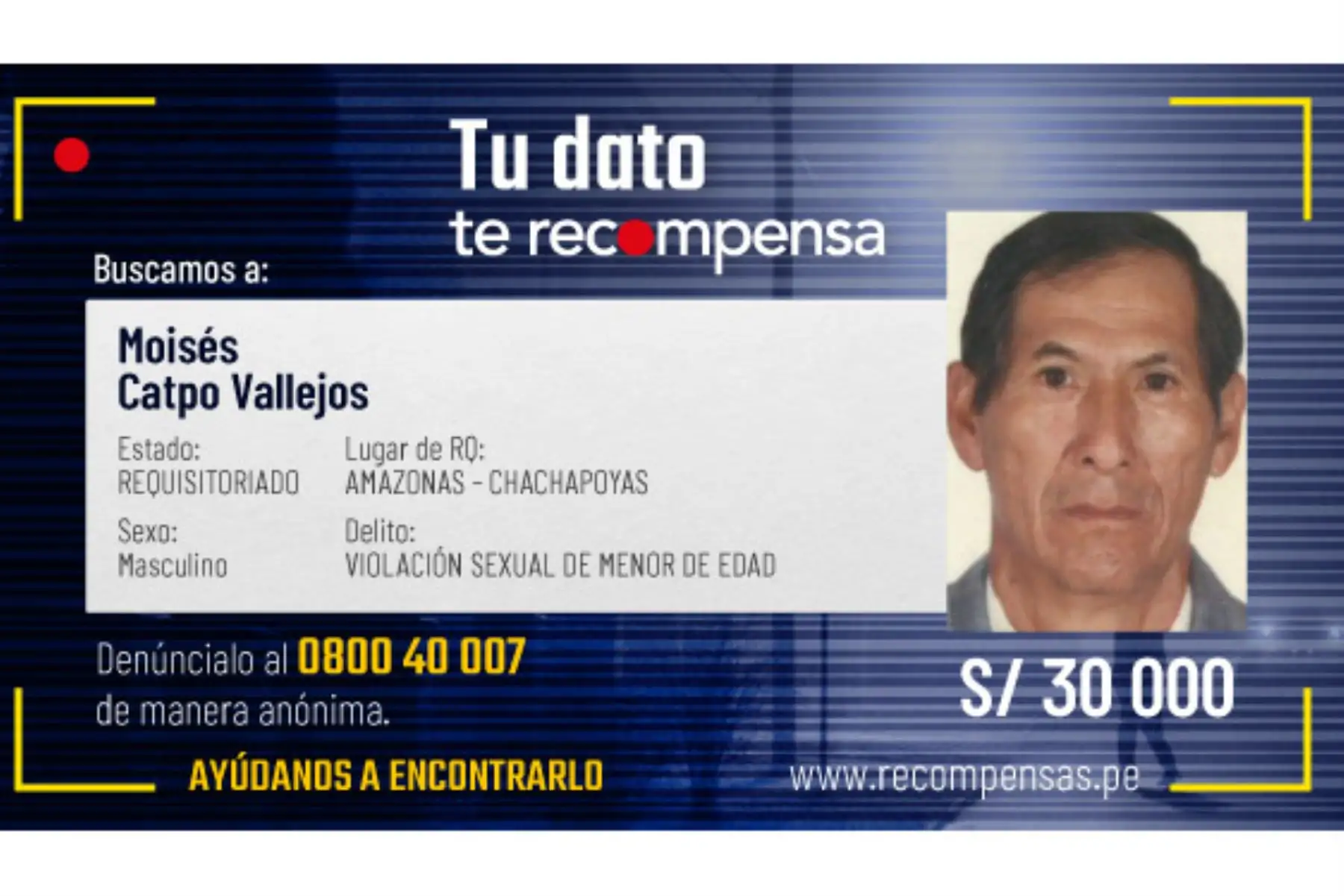 Francisco Rodríguez Chuquival (67) y Moisés Catpo Vallejos (78) tienen órdenes de captura, acusados de haber ultrajado a menores de edad. Foto: ANDINA/Mininter