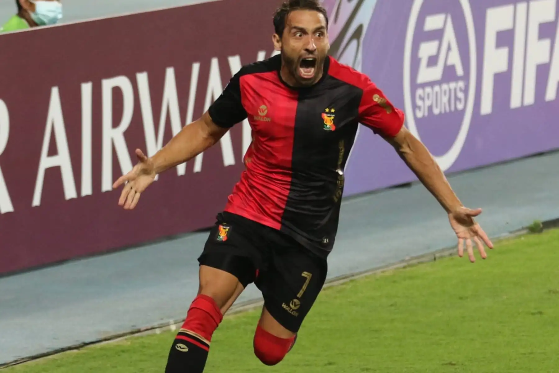 Cristian Bordacahar de Melgar celebra su  gol anotado ante el  Atlético Paranaense de Brasil  por Copa Sudamericana  en Lima .
Foto: @MelgarOficial