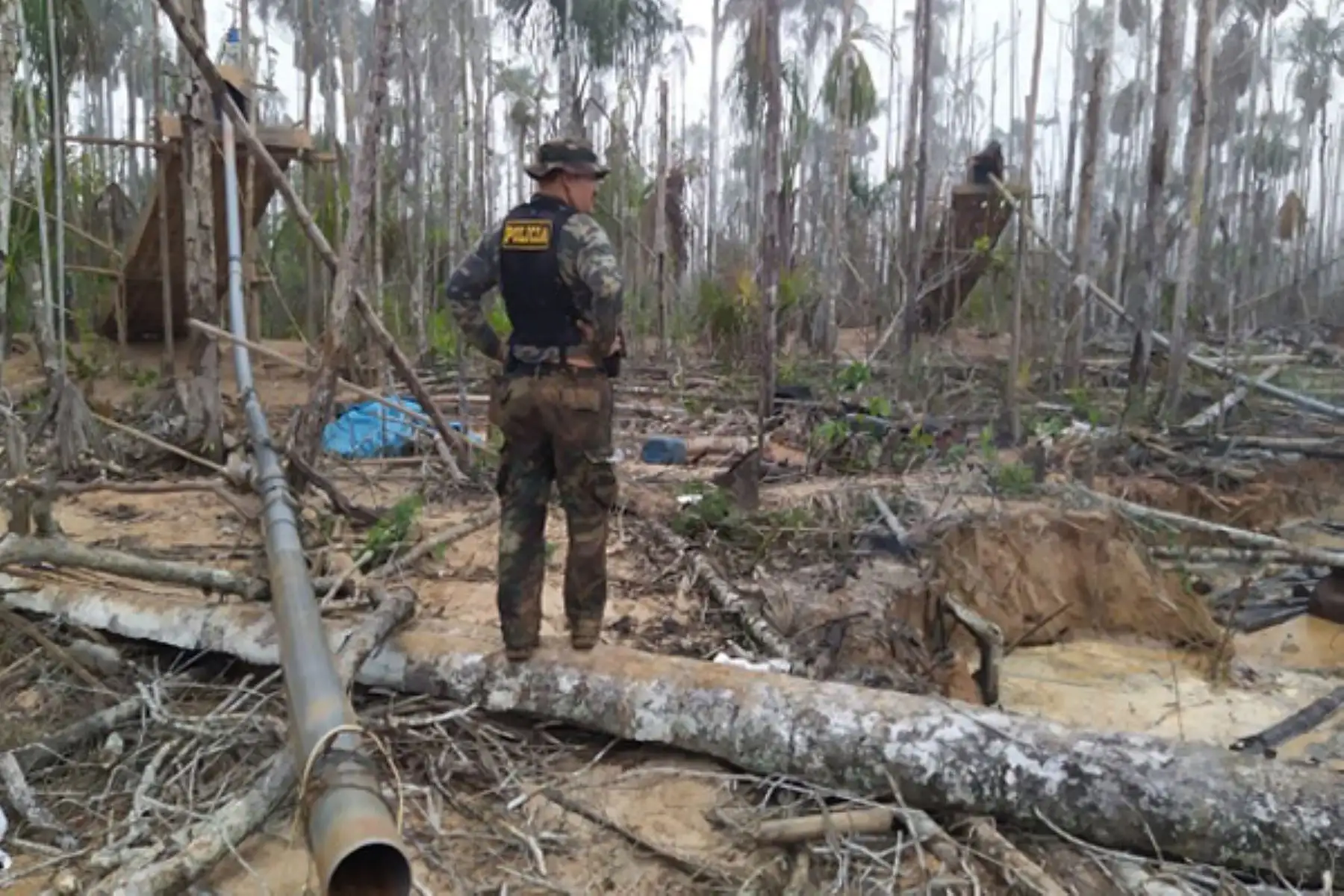 Entre los bienes incautados y destruidos se encontraron balsas, tubos, motores, poleas, informó la Policía Nacional.