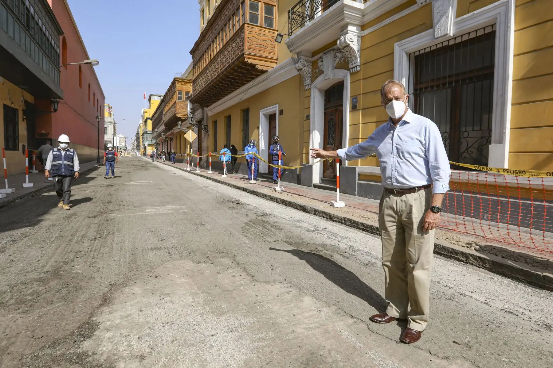 El alcalde de Lima, Jorge Muñoz, supervisa los trabajos de peatonalización del Centro Histórico. Foto: ANDINA/Municipalidad de Lima