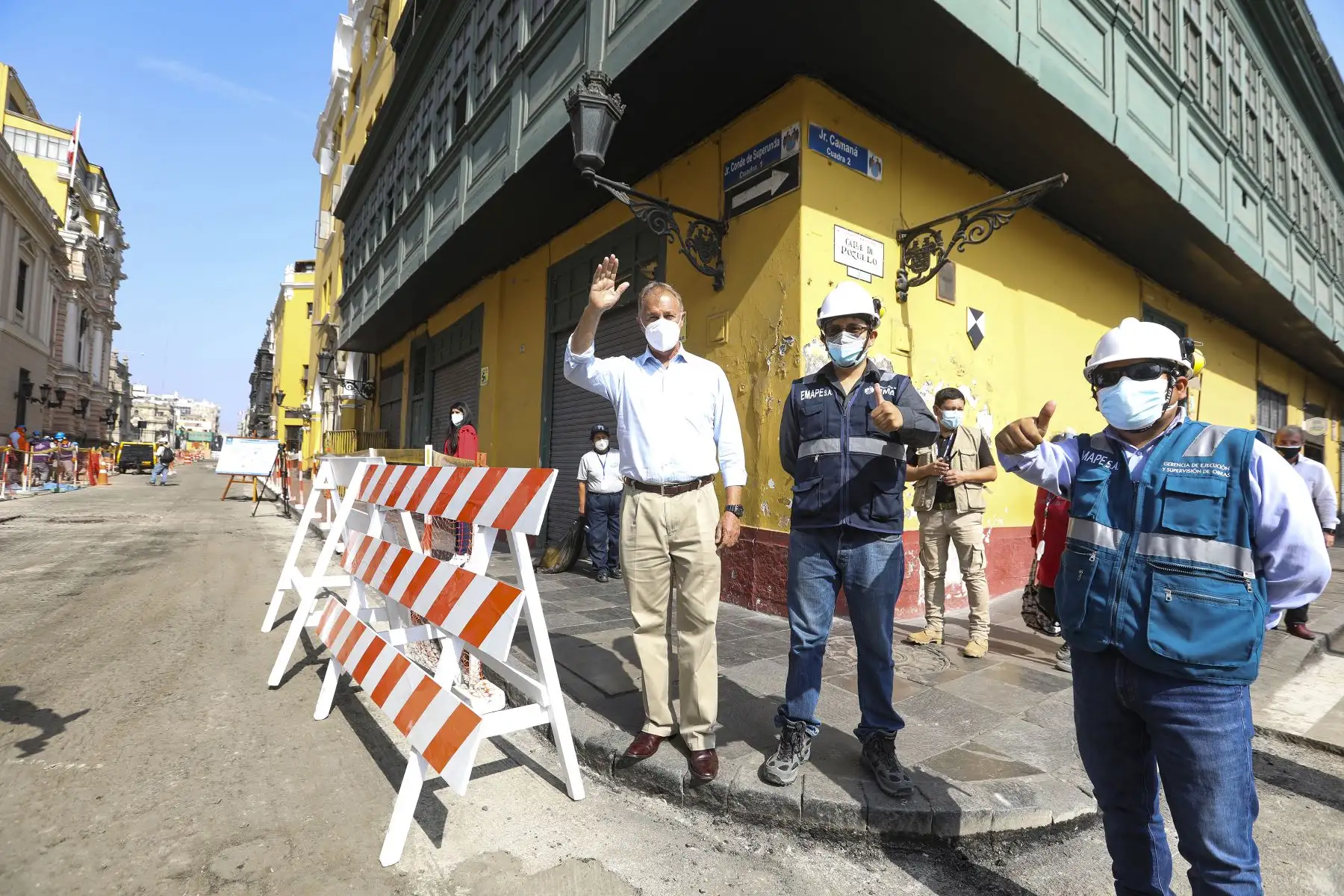 El alcalde de Lima, Jorge Muñoz, supervisa los trabajos de peatonalización del Centro Histórico. Foto: ANDINA/Municipalidad de Lima