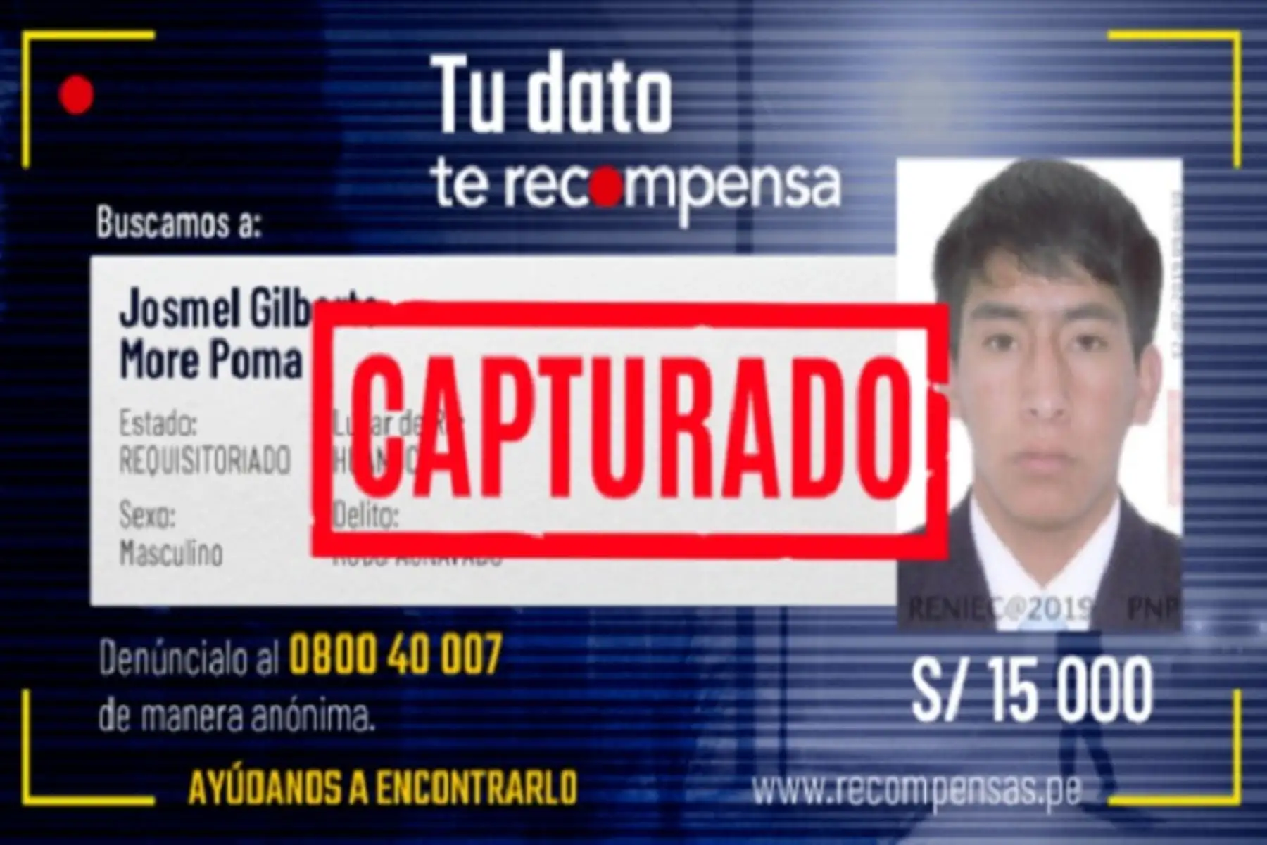 El funcionamiento del programa de Recompensa cuenta con una línea gratuita 0800-40-007 y cualquier ciudadano que tenga información de algún requisitoriado pueda dar parte a la Policía de manera anónima, gratuita y confidencial.