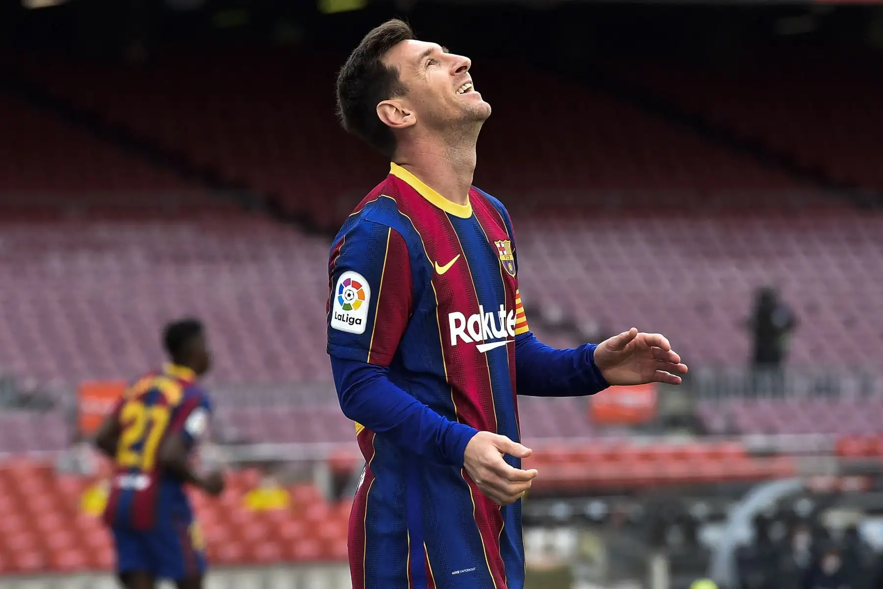 El delantero argentino del Barcelona Lionel Messi reacciona tras perder una oportunidad de gol durante el partido de fútbol de la Liga española entre el FC Barcelona y el RC Celta de Vigo.
Foto: AFP