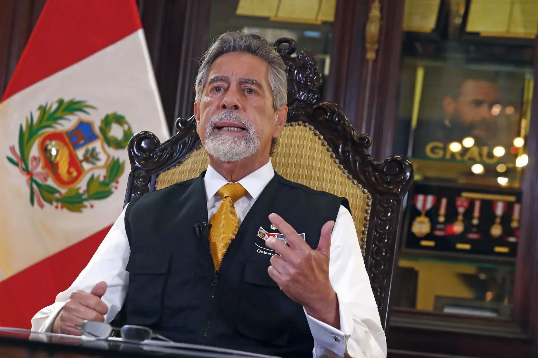 El presidente de la República, Francisco Sagasti, presenta el informe a los seis meses de gestión del Gobierno de Transición y Emergencia. Foto: Prensa Presidencia