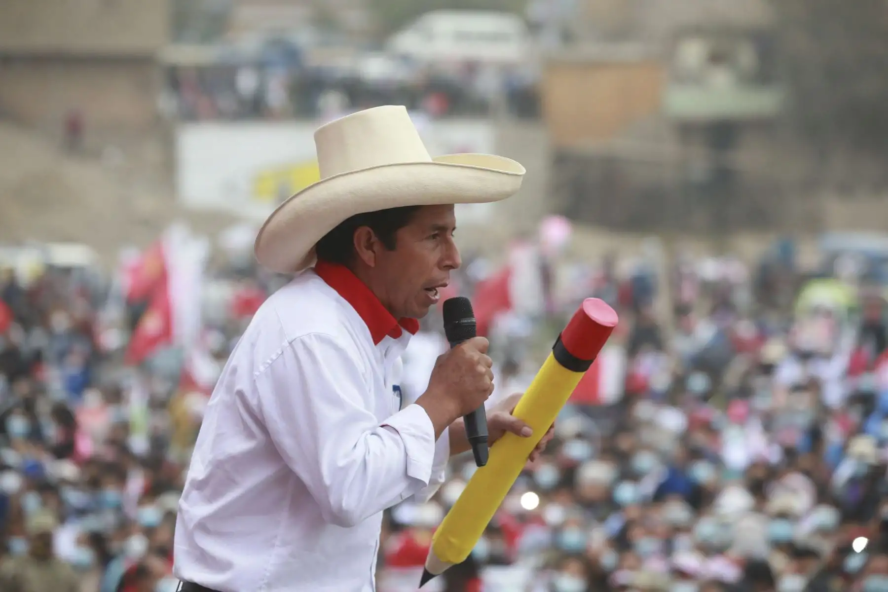 Candidato a la presidencia por Perú Libre, Pedro Castillo, realiza mitin de campaña en Carabayllo. Foto: ANDINA/Jhony Laurente