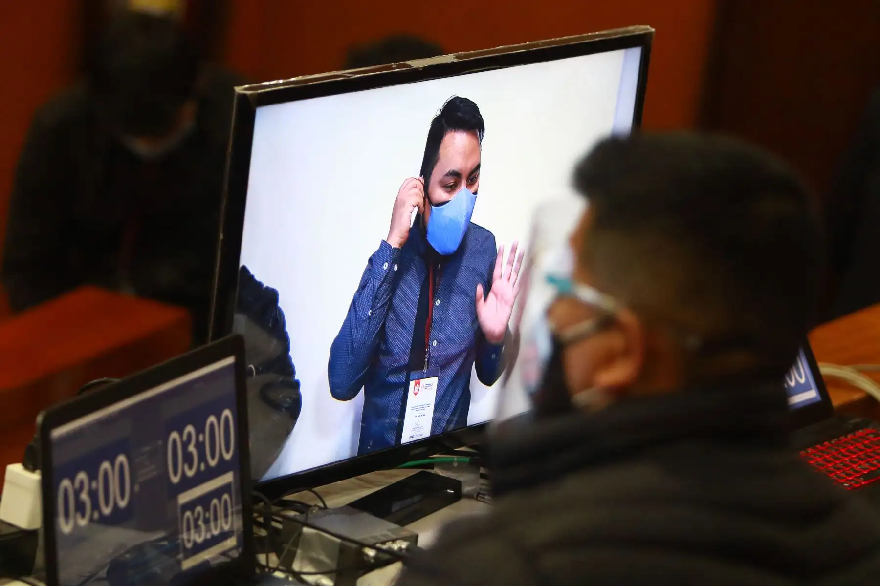 AREQUIPA, PERÚ - MAYO 30. Interiores del Aula Magna “ Simón Bolívar “ de la Universidad Nacional de San Agustín,  donde se realizará el debate presidencial  entre los candidatos Pedro Castillo y Keiko Fujimori con miras a la segunda vuelta, organizado por el Jurado Nacional de Elecciones. 
Foto: ANDINA/Jhonel Rodríguez Robles
