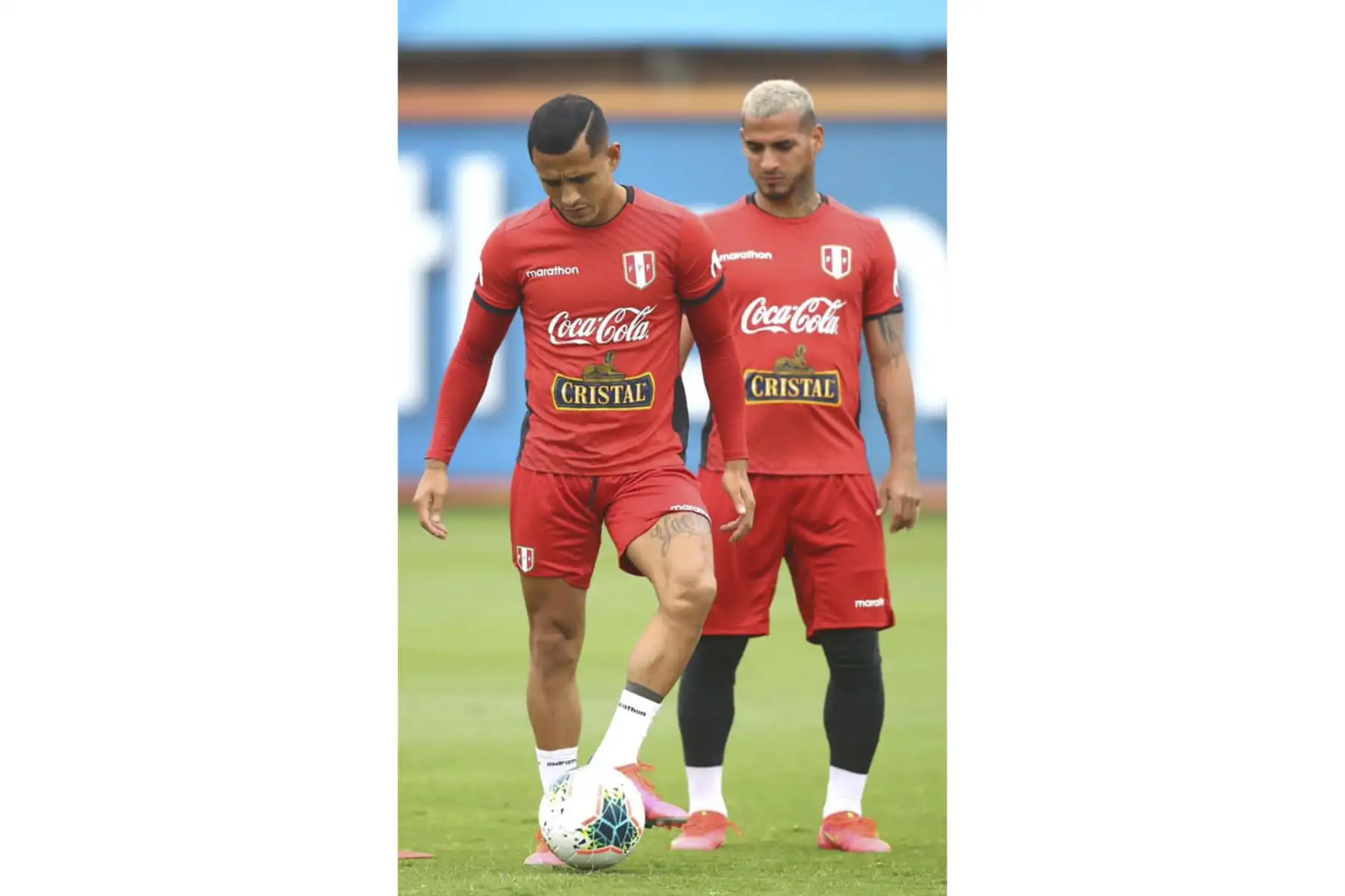 Yoshimar Yotún y Miguel Trauco de la Selección peruana realizan entrenamientos en la Videna con miras al partido frente a Colombia por las clasificatorias sudamericanas Catar 2022. Foto: FPF