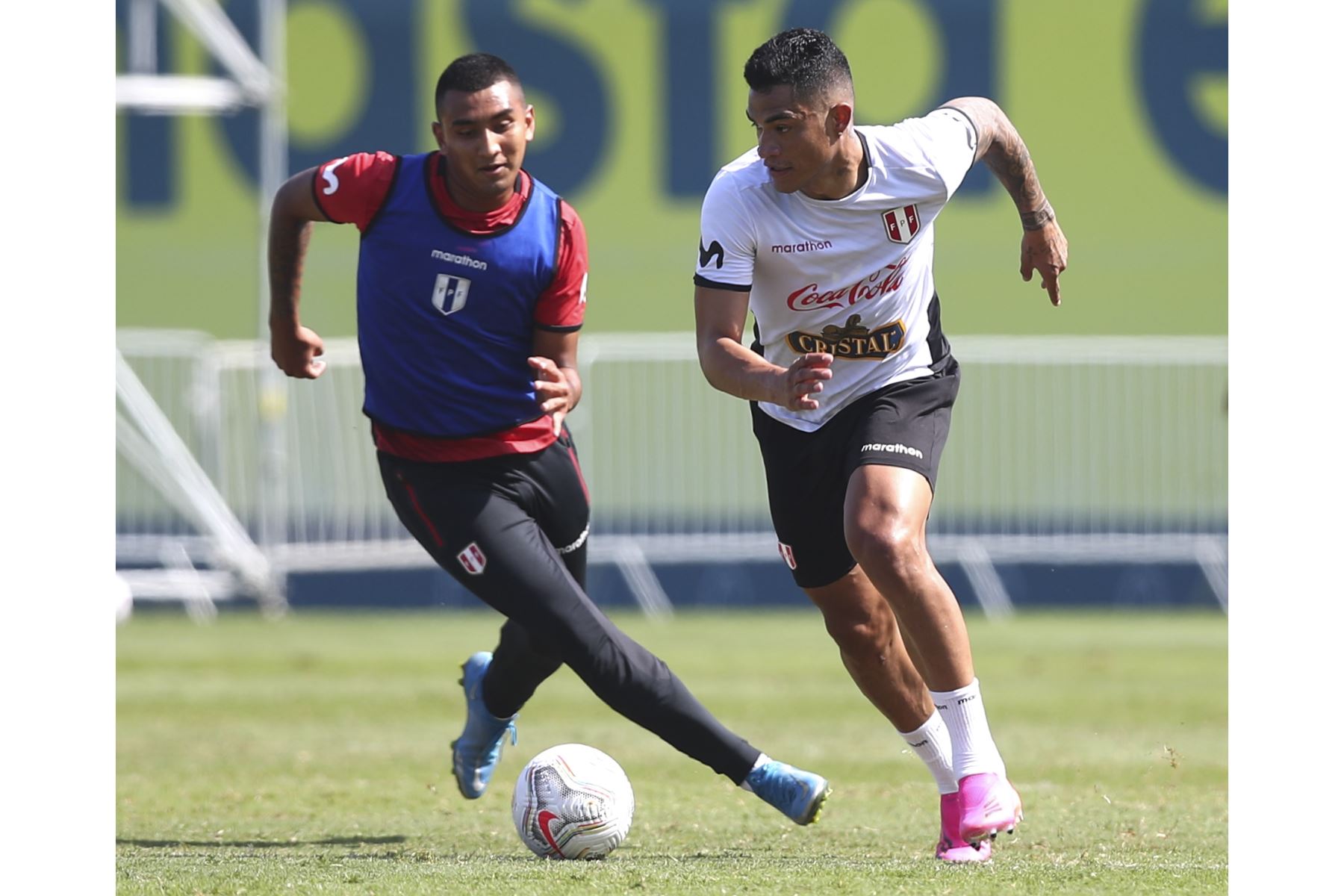 La Selección Peruana de Fútbol entrenó por última vez en Videna, previo al viaje a Brasil de esta tarde para participar de la Copa América 2021 donde debuta ante Brasil este jueves. Foto: FPF