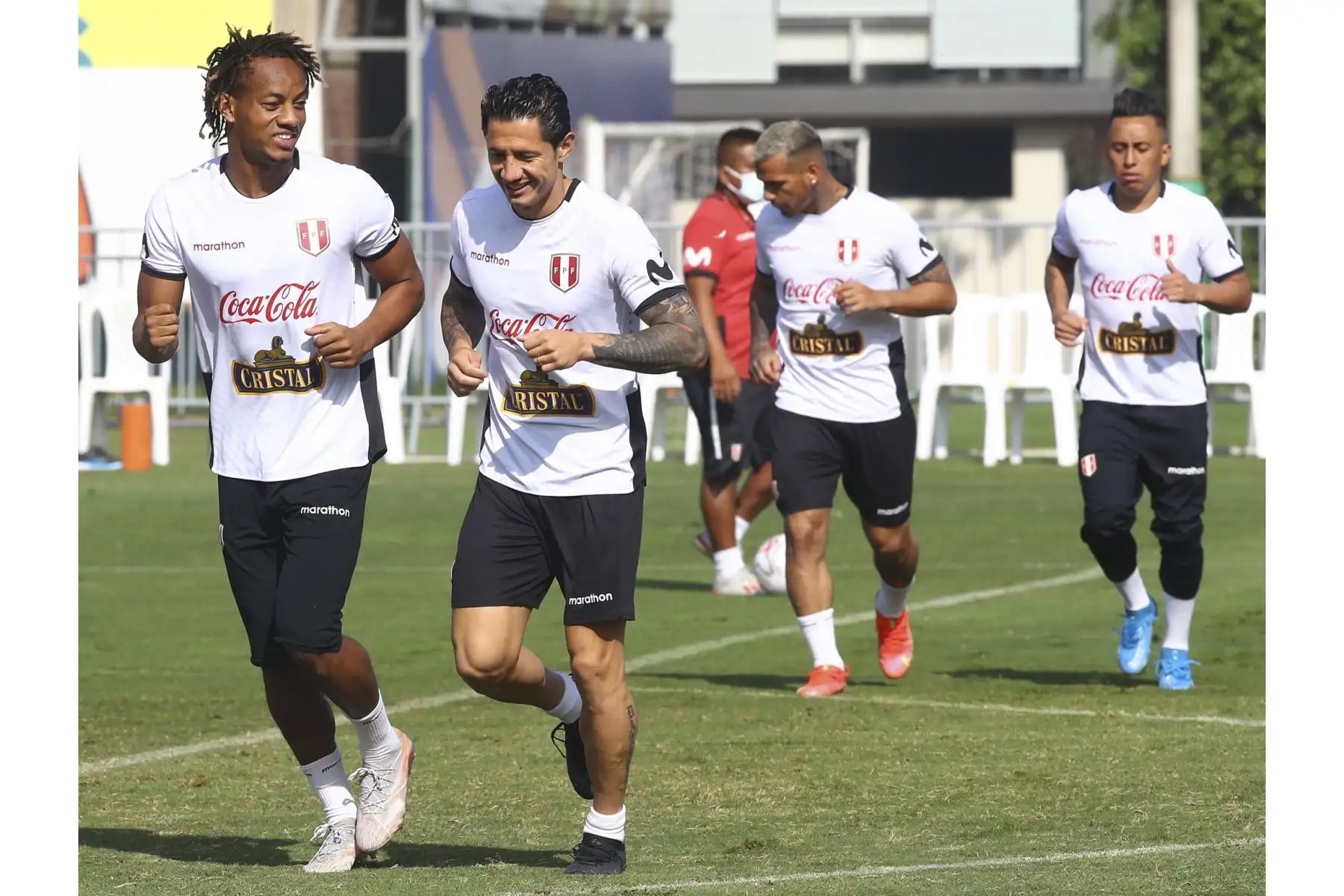 La Selección Peruana de Fútbol entrenó por última vez en Videna, previo al viaje a Brasil de esta tarde para participar de la Copa América 2021 donde debuta ante Brasil este jueves. Foto: FPF