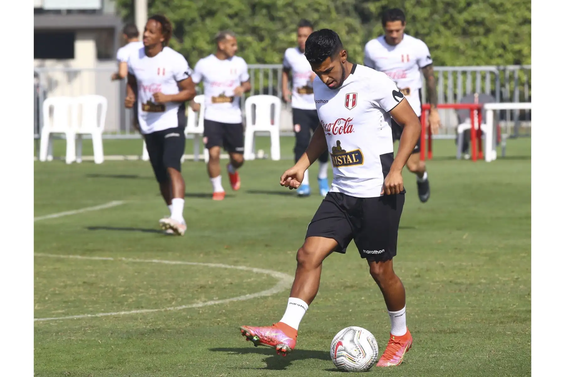 La Selección Peruana de Fútbol entrenó por última vez en Videna, previo al viaje a Brasil de esta tarde para participar de la Copa América 2021 donde debuta ante Brasil este jueves. Foto: FPF