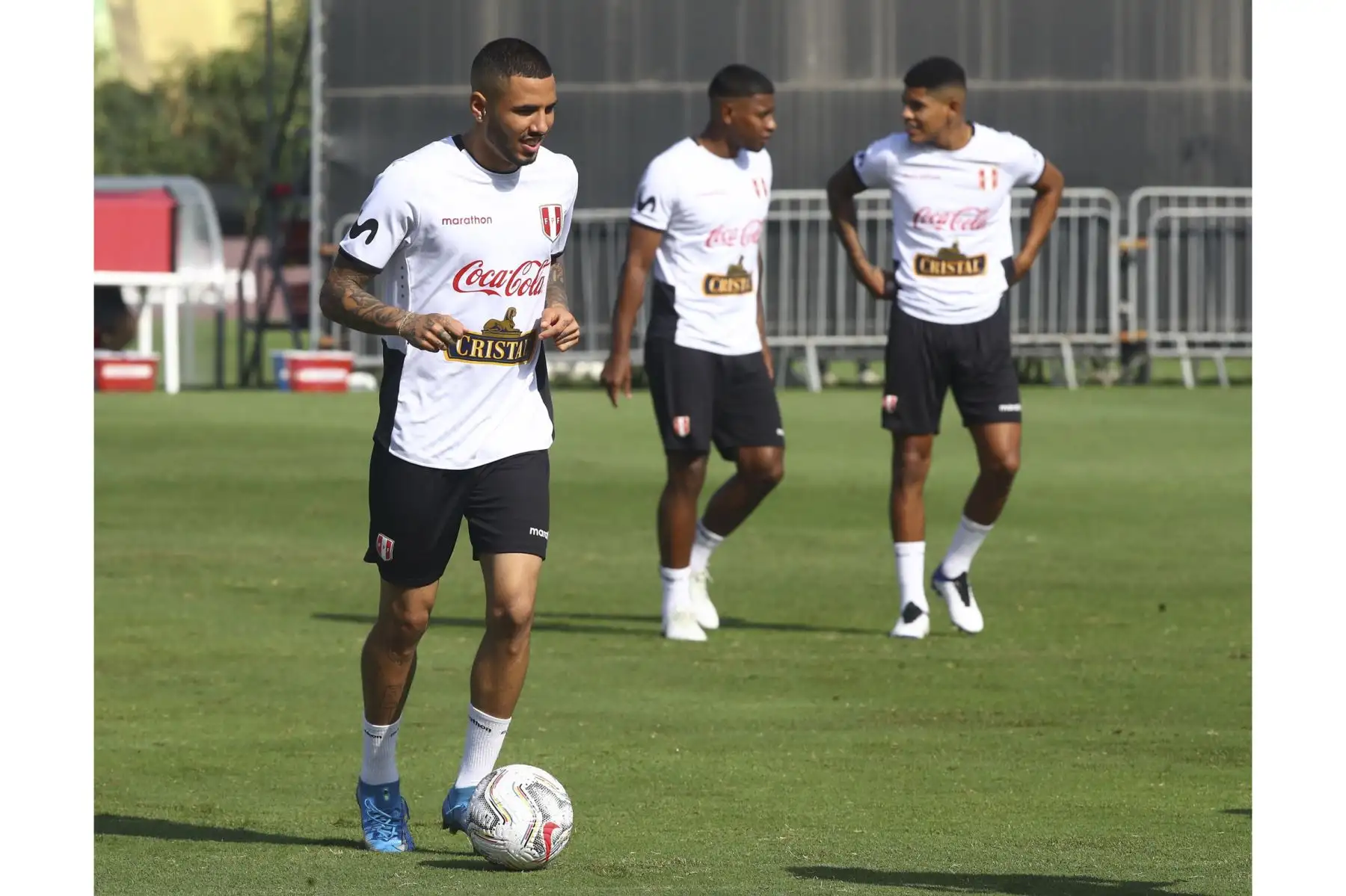 La Selección Peruana de Fútbol entrenó por última vez en Videna, previo al viaje a Brasil de esta tarde para participar de la Copa América 2021 donde debuta ante Brasil este jueves. Foto: FPF