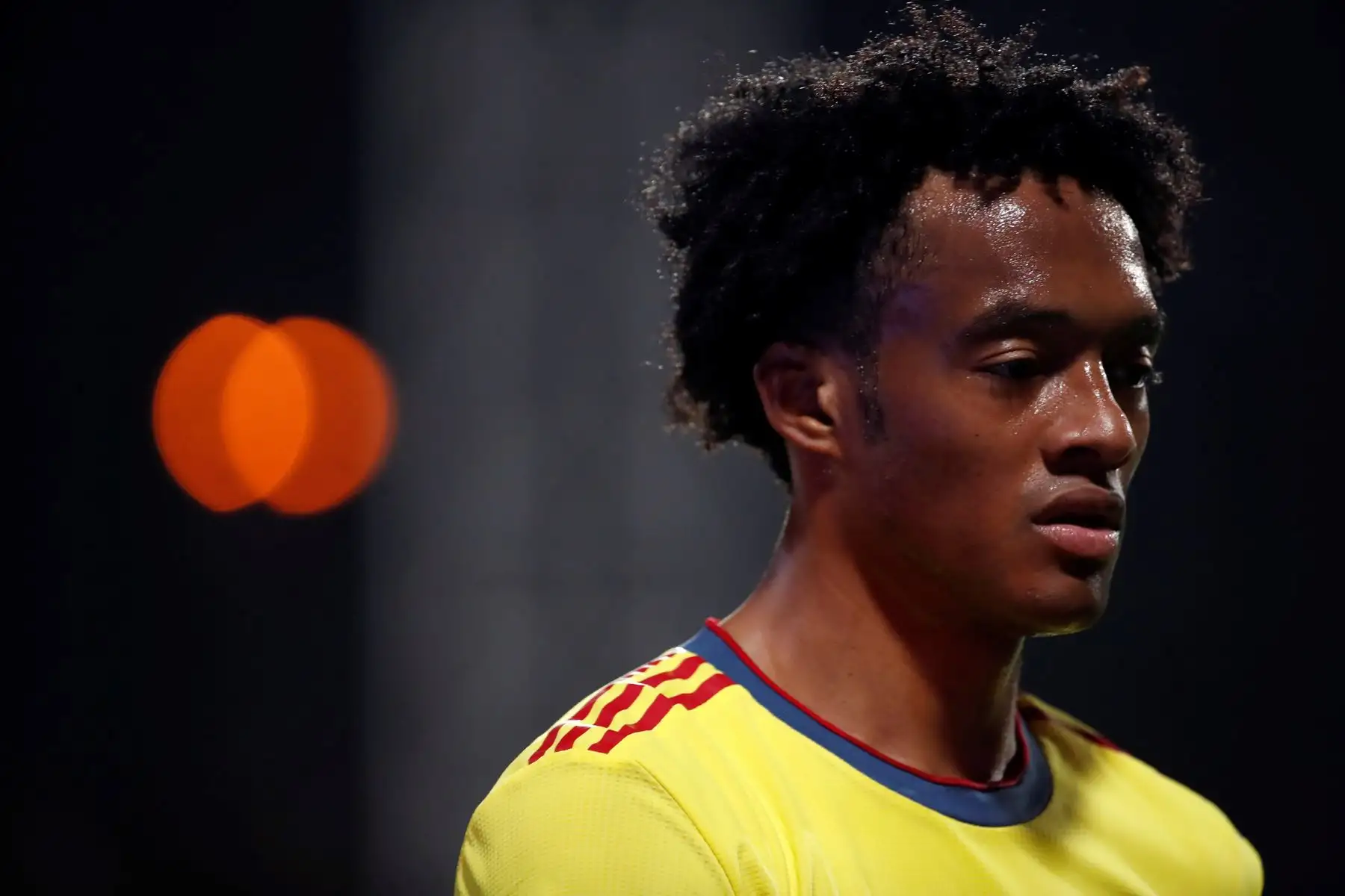 Juan Cuadrado de Colombia reacciona durante partido por el grupo B de la Copa América, en el Estadio Olímpico Pedro Ludovico Teixeira, en Goiania, Brasil. Foto: EFE