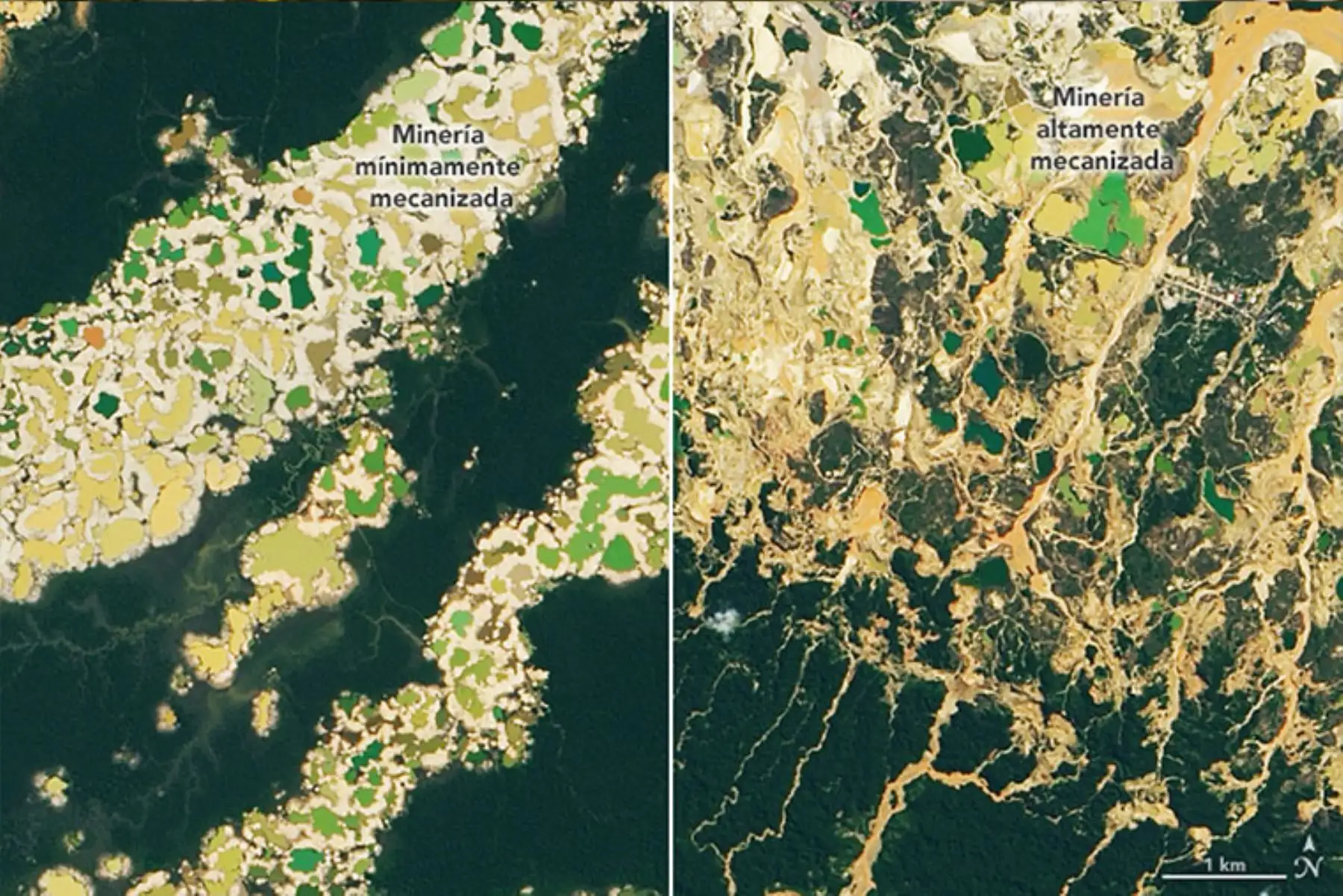 La información esencial acerca de la minería aurífera está disponible a través de la Herramienta de Monitoreo de Minería con Radar (RAMI, por sus siglas en inglés).  (Foto: NASA)