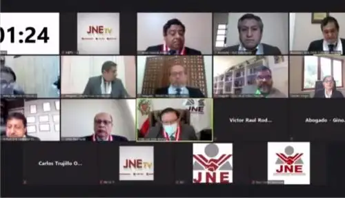 Audiencia virtual del JNE con abogados de Fuerza Popular y Perú Libre.