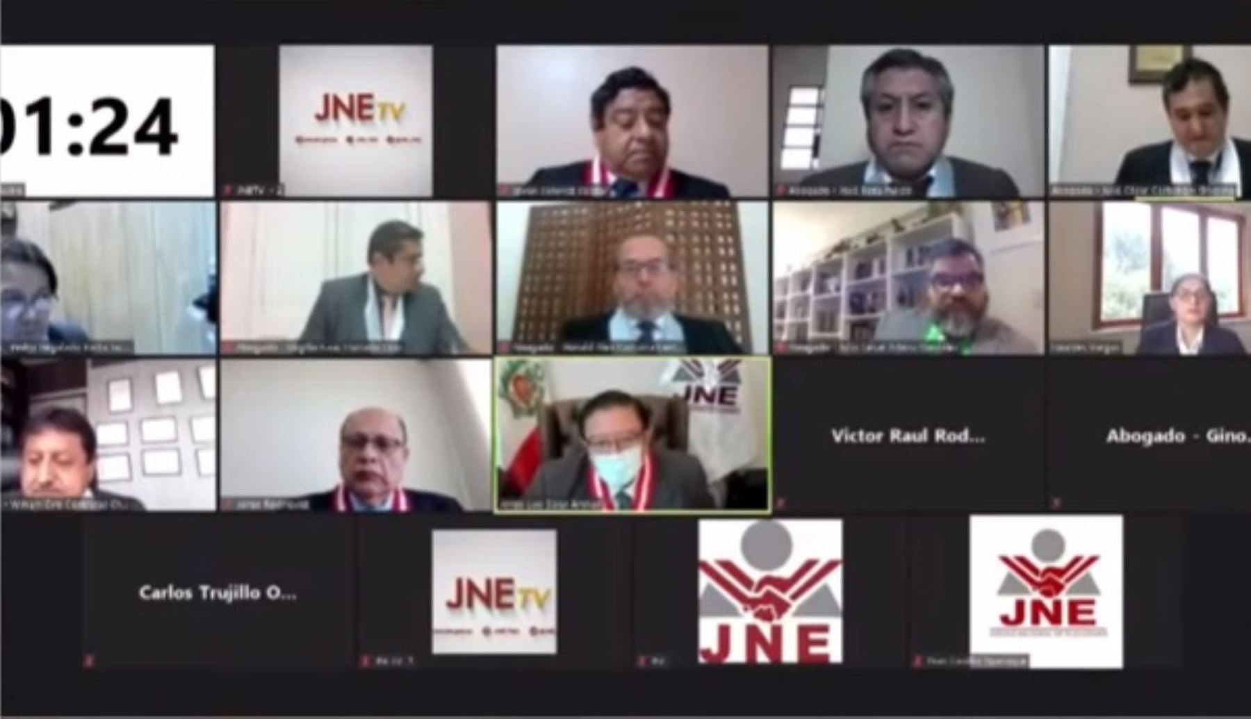 Audiencia virtual del JNE con abogados de Fuerza Popular y Perú Libre.