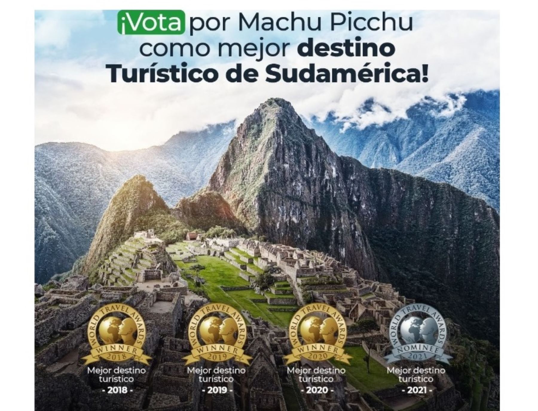 Hasta el 26 de julio se puede votar por Machu Picchu que postula como Mejor atracción turística de Sudamérica en los World Travel Awards. ANDINA/Difusión