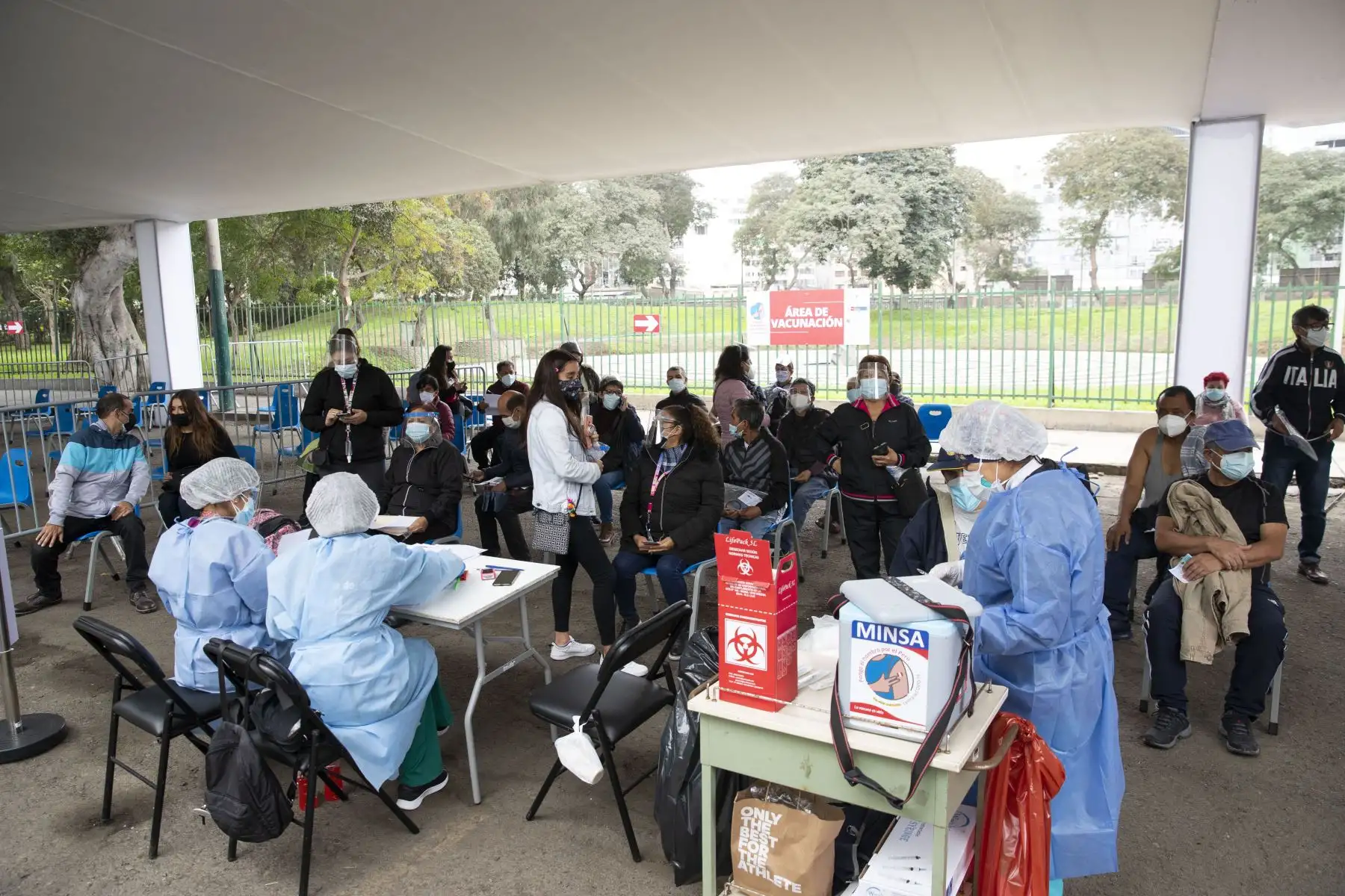 Ministerio de Salud y Legado organizan la vacunación de adultos mayores de 50 años en el Campo de Marte. La atención es de 7:00 a.m. hasta las 4:00 p.m. Foto: ANDINA/Carla Patiño