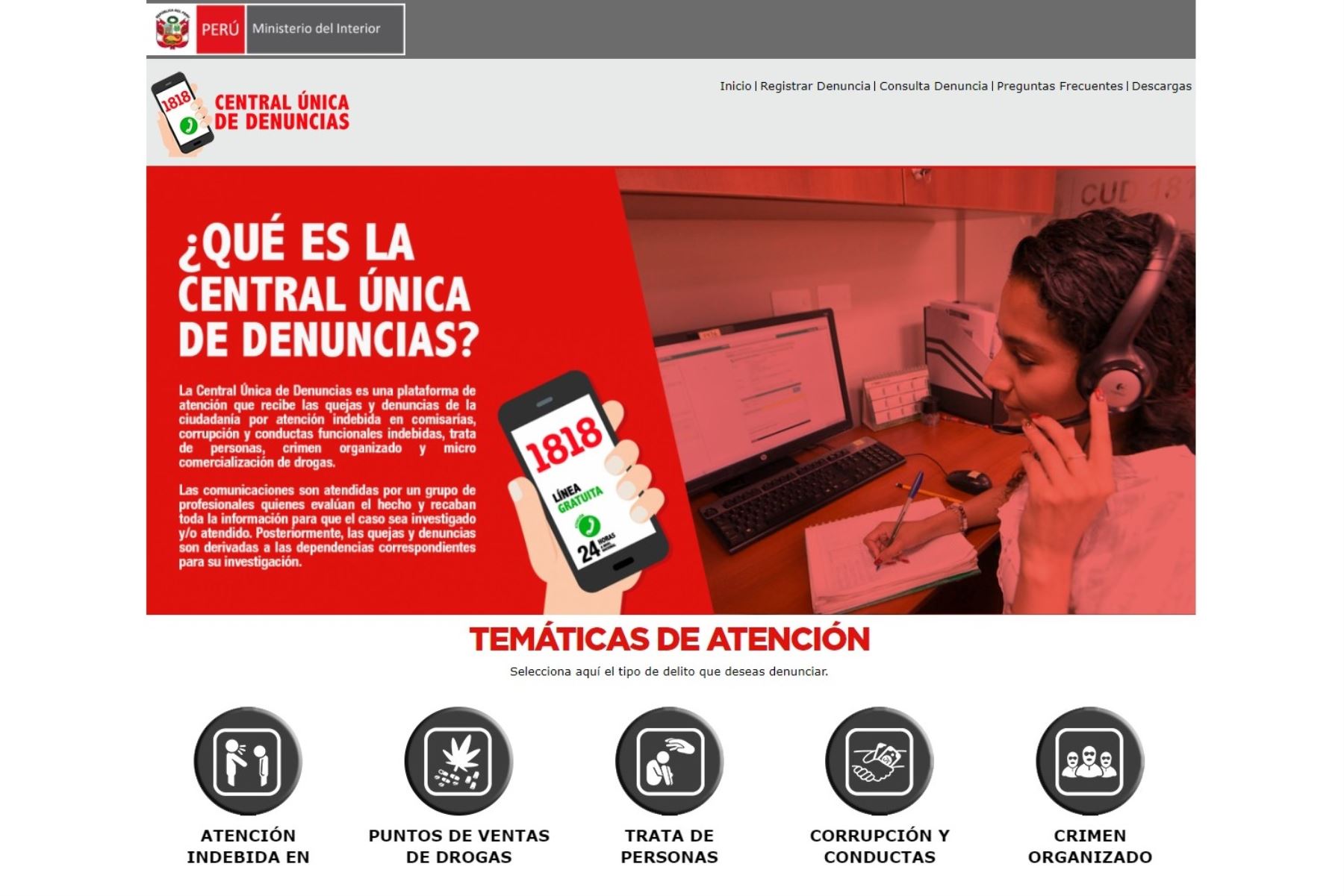 Portal de la Central Única de Denuncias (CUD).